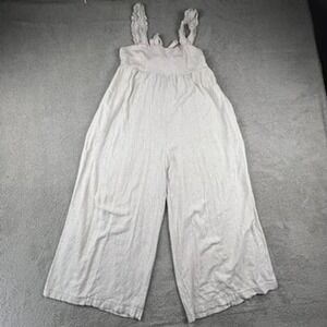 Boho Wide Leg Jumpsuit Womens Medium Beige Ruffle Strap Gauze Summer The Nines